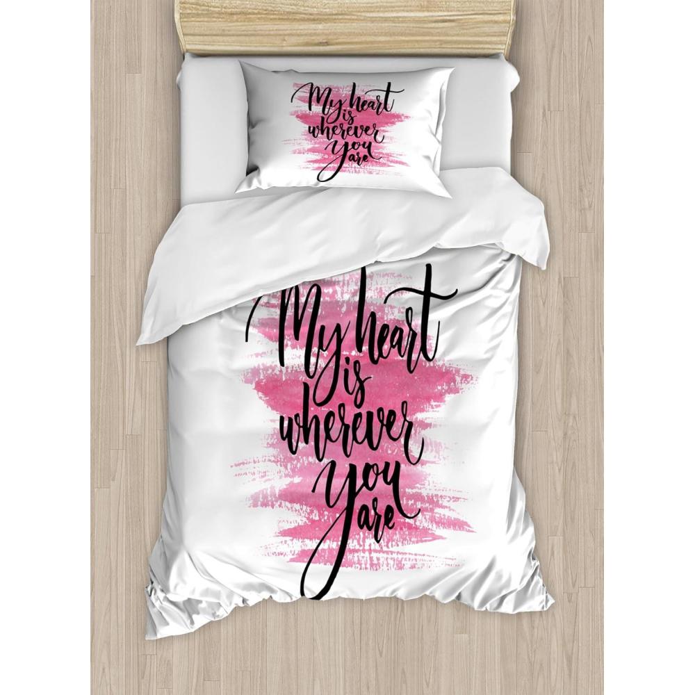 imageAmbesonne Dog Driver Duvet Cover Set Romantic Chihuahua with Balloon Rose Flower Valentines Love Date Celebration Decorative 3 Piece Bedding Set with 2 Pillow Shams King Size Red YellowPink Black White