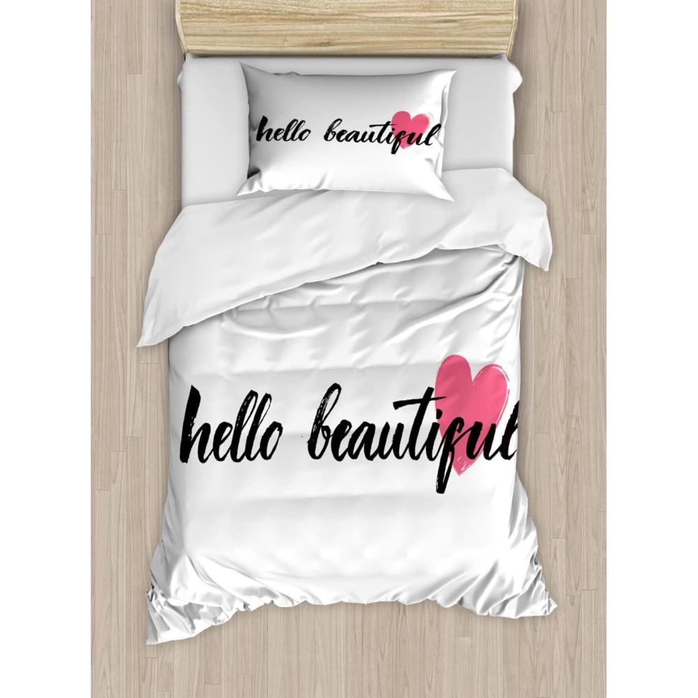 imageAmbesonne Dog Driver Duvet Cover Set Romantic Chihuahua with Balloon Rose Flower Valentines Love Date Celebration Decorative 3 Piece Bedding Set with 2 Pillow Shams King Size Red YellowPink Black