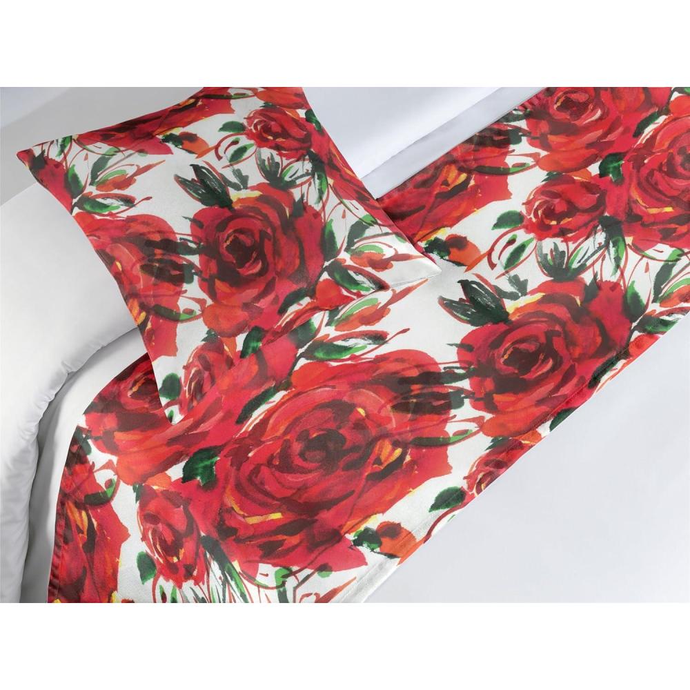 imageAmbesonne Floral Bed Runner Set Realistic Painting Print A Million Roses to My Love Valentines Day Decorative Bedding Scarf and 2 Pillow Shams for Hotels Homes King Pale Pink Dark Pink and EcruDark Coral and Fern Green