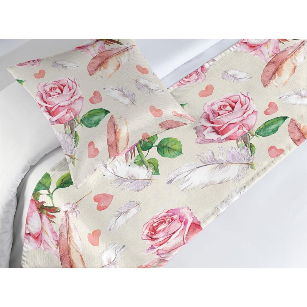 imageAmbesonne Floral Bed Runner Set Romantic Concept Art Featuring Rose Flowers Hearts Leaves Valentine Decorative Bedding Scarf and 2 Pillow Shams for Hotels Homes Queen Pastel Pink and Fern GreenPastel Pink and Fern Green