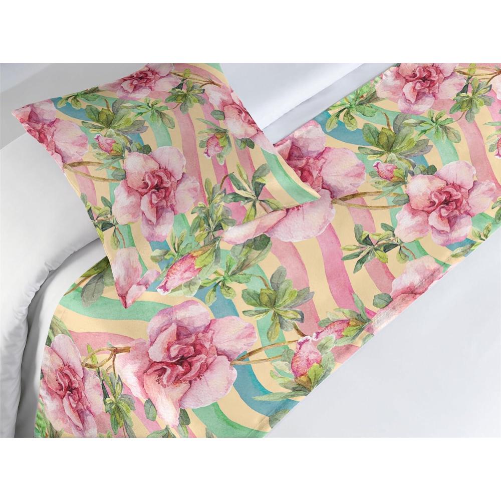 imageAmbesonne Floral Bed Runner Set Romantic Concept Art Featuring Rose Flowers Hearts Leaves Valentine Decorative Bedding Scarf and 2 Pillow Shams for Hotels Homes Queen Pastel Pink and Fern GreenPastel Pink and Olive Green