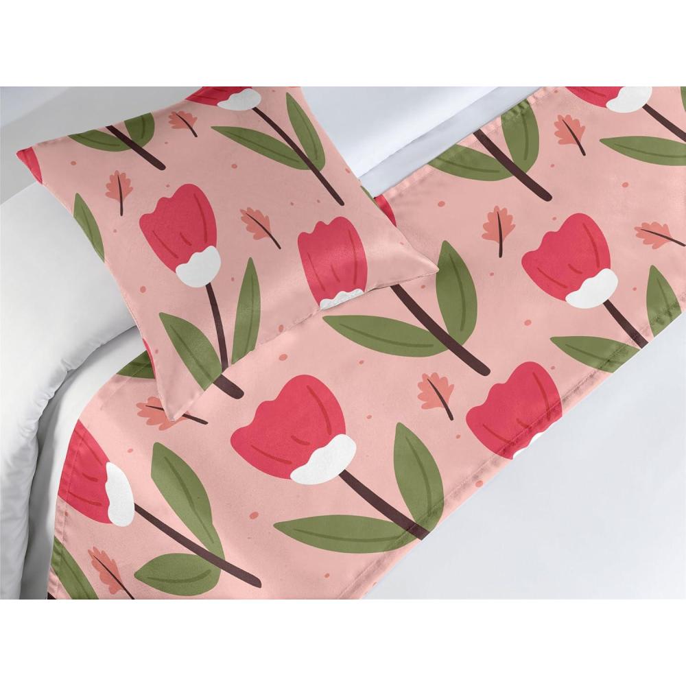 imageAmbesonne Floral Bed Runner Set Romantic Concept Art Featuring Rose Flowers Hearts Leaves Valentine Decorative Bedding Scarf and 2 Pillow Shams for Hotels Homes Queen Pastel Pink and Fern GreenRed Fern Green and Blush
