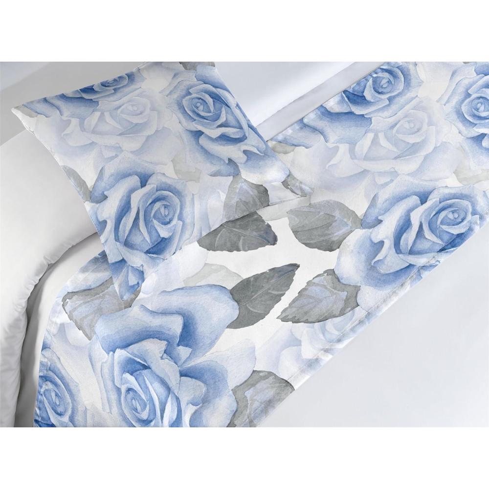 imageAmbesonne Floral Bed Runner Set Romantic Concept Art Featuring Rose Flowers Hearts Leaves Valentine Decorative Bedding Scarf and 2 Pillow Shams for Hotels Homes Queen Pastel Pink and Fern GreenPale Ceil Blue White and Grey