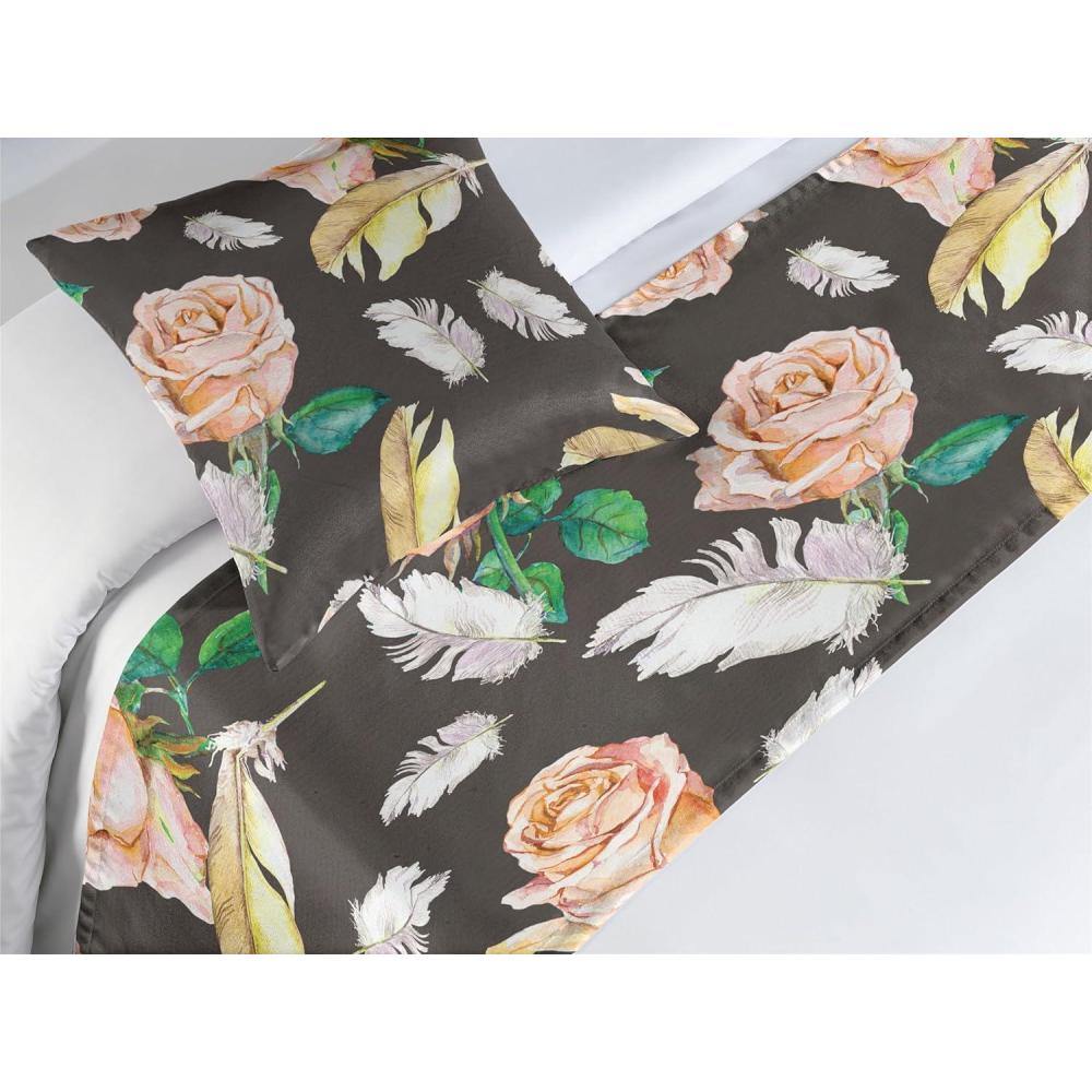 imageAmbesonne Floral Bed Runner Set Romantic Concept Art Featuring Rose Flowers Hearts Leaves Valentine Decorative Bedding Scarf and 2 Pillow Shams for Hotels Homes Queen Pastel Pink and Fern GreenJade Green Pale Salmon