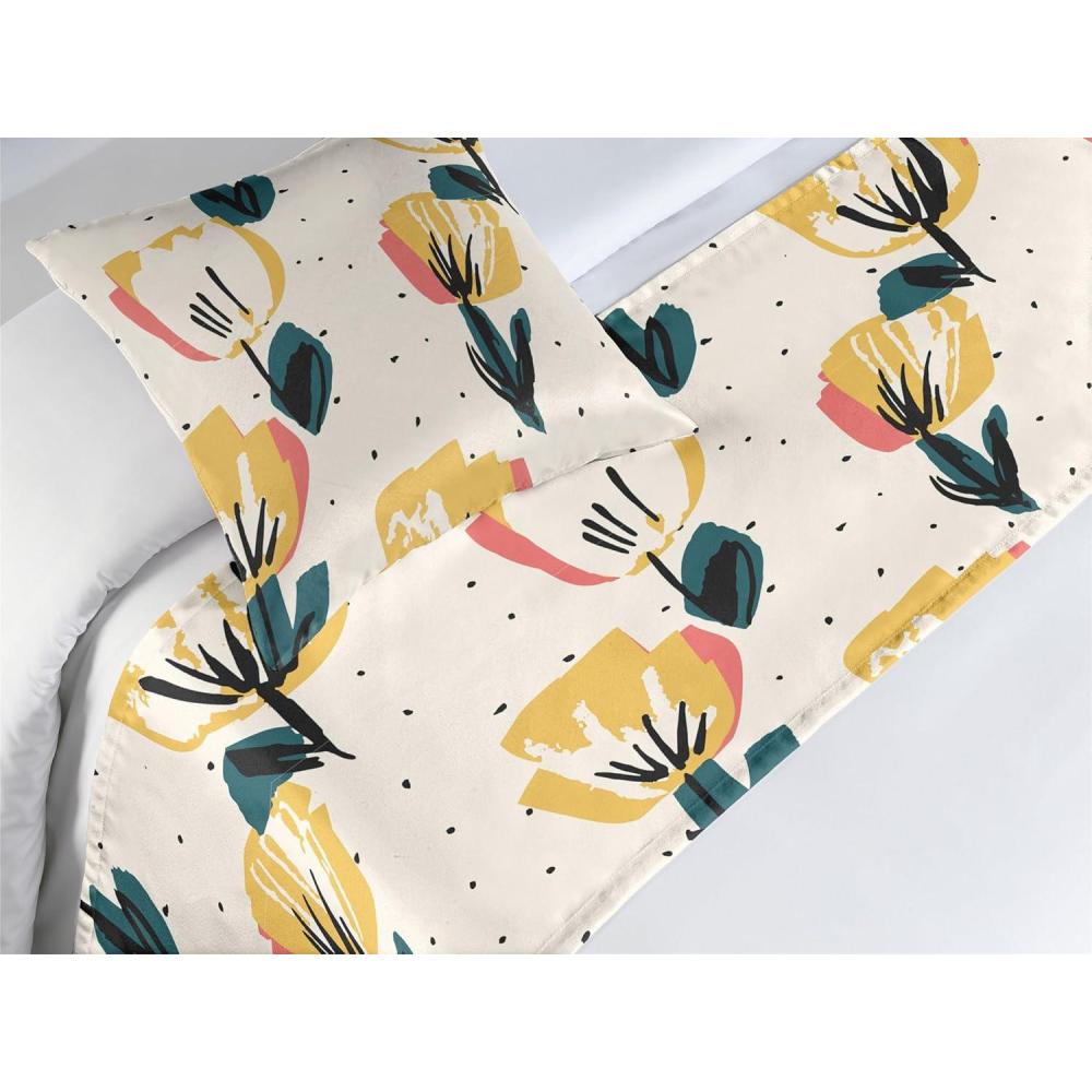 imageAmbesonne Floral Bed Runner Set Romantic Concept Art Featuring Rose Flowers Hearts Leaves Valentine Decorative Bedding Scarf and 2 Pillow Shams for Hotels Homes Queen Pastel Pink and Fern GreenDark Green Mustard Beige