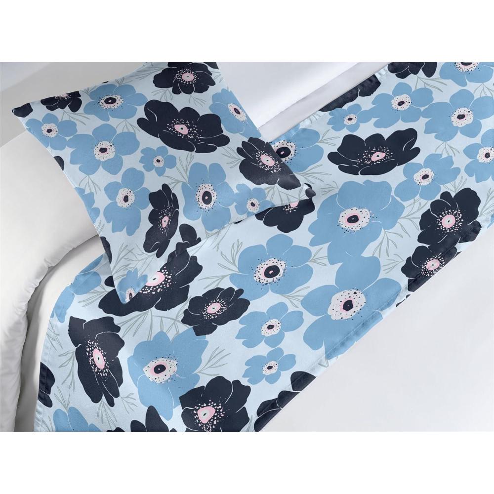 imageAmbesonne Floral Bed Runner Set Romantic Concept Art Featuring Rose Flowers Hearts Leaves Valentine Decorative Bedding Scarf and 2 Pillow Shams for Hotels Homes Queen Pastel Pink and Fern GreenSoft Blue Blue and Black