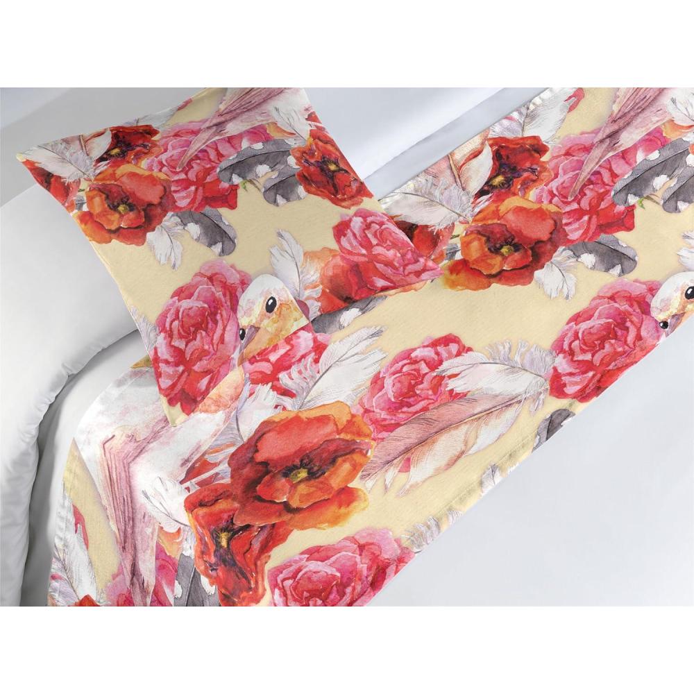 imageAmbesonne Floral Bed Runner Set Romantic Concept Art Featuring Rose Flowers Hearts Leaves Valentine Decorative Bedding Scarf and 2 Pillow Shams for Hotels Homes Queen Pastel Pink and Fern GreenDark Coral and Pale Orange