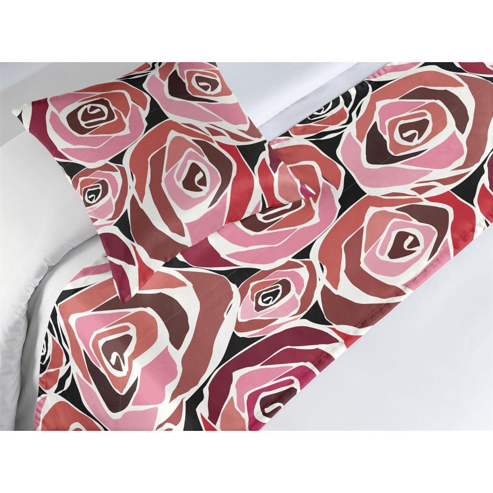 imageAmbesonne Floral Bed Runner Set Valentines Day Concept Art Pastel Repetitive Roses Pattern Plot Decorative Bedding Scarf and a Pillow Sham for Hotels Homes Twin Dark Pink Blush and WhiteDark Pink and Redbrown