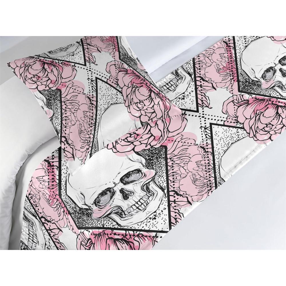 imageAmbesonne Floral Bed Runner Set Valentines Day Concept Art Pastel Repetitive Roses Pattern Plot Decorative Bedding Scarf and a Pillow Sham for Hotels Homes Twin Dark Pink Blush and WhiteBlush White and Charcoal Grey