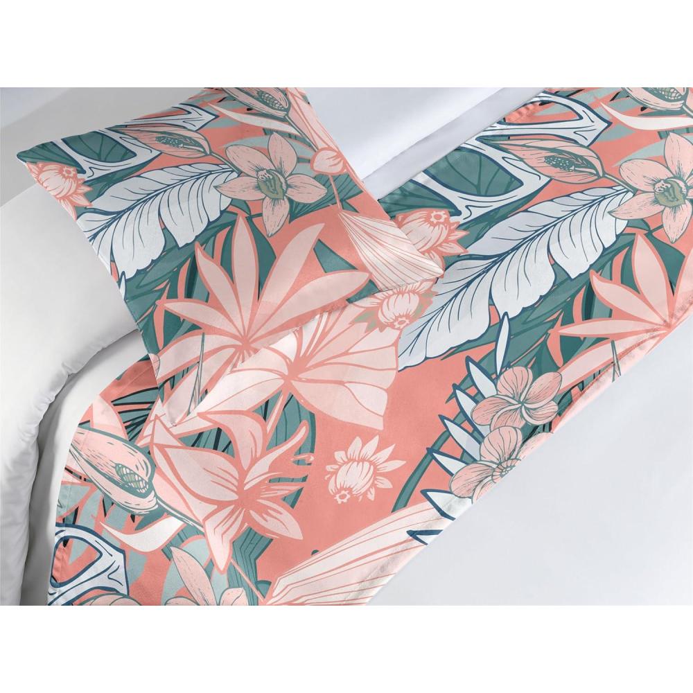 imageAmbesonne Floral Bed Runner Set Valentines Day Concept Art Pastel Repetitive Roses Pattern Plot Decorative Bedding Scarf and a Pillow Sham for Hotels Homes Twin Dark Pink Blush and WhiteCoral Dark Cadet Blue