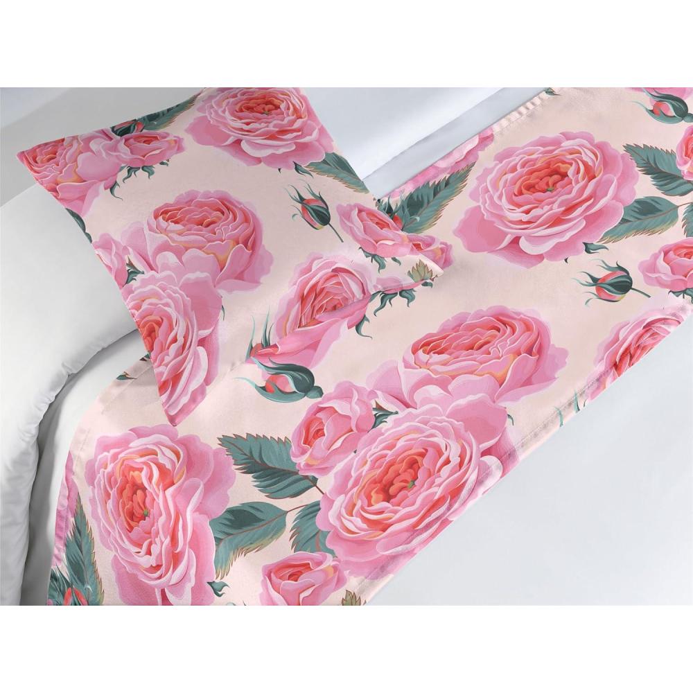 imageAmbesonne Floral Bed Runner Set Valentines Day Concept Art Pastel Repetitive Roses Pattern Plot Decorative Bedding Scarf and a Pillow Sham for Hotels Homes Twin Dark Pink Blush and WhiteDark Pink and Cadet Blue