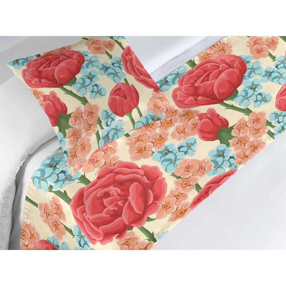 imageAmbesonne Floral Bed Runner Set Valentines Day Concept Art Pastel Repetitive Roses Pattern Plot Decorative Bedding Scarf and a Pillow Sham for Hotels Homes Twin Dark Pink Blush and WhiteDark Salmon and Slate Blue