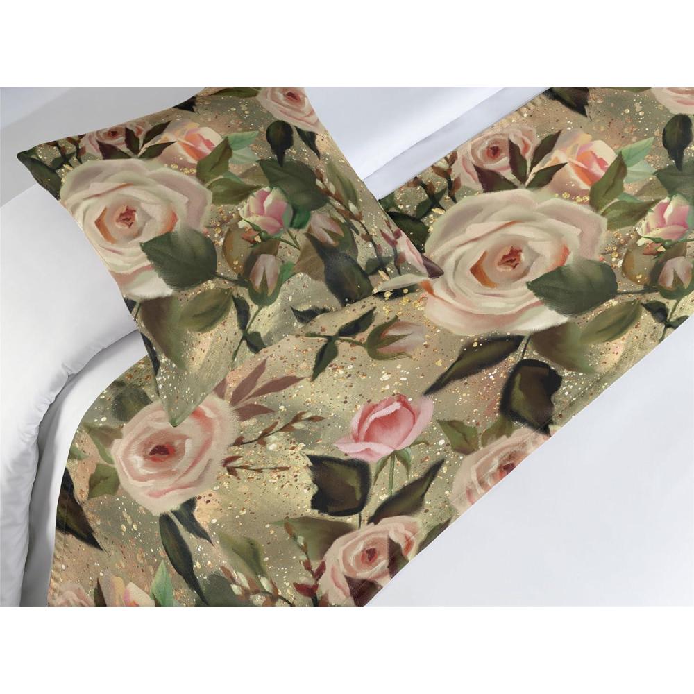 imageAmbesonne Floral Bed Runner Set Valentines Day Concept Art Pastel Repetitive Roses Pattern Plot Decorative Bedding Scarf and a Pillow Sham for Hotels Homes Twin Dark Pink Blush and WhitePale Rose Laurel Green