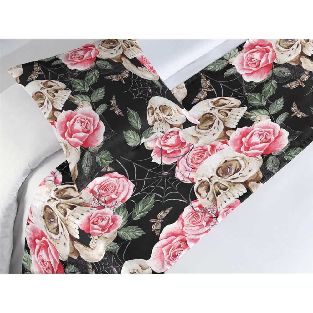 imageAmbesonne Floral Bed Runner Set Valentines Day Concept Art Pastel Repetitive Roses Pattern Plot Decorative Bedding Scarf and a Pillow Sham for Hotels Homes Twin Dark Pink Blush and WhitePink Laurel Green and Black