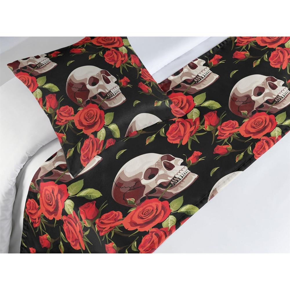 imageAmbesonne Floral Bed Runner Set Valentines Day Concept Art Pastel Repetitive Roses Pattern Plot Decorative Bedding Scarf and a Pillow Sham for Hotels Homes Twin Dark Pink Blush and WhiteDark Pink Olive Green