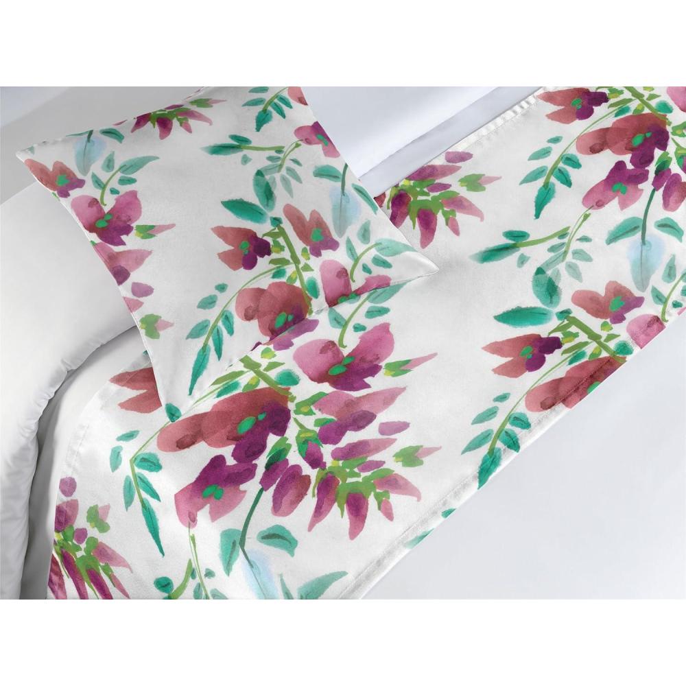 imageAmbesonne Floral Bed Runner Set Valentines Day Theme Grunge Style Repetitive Rose Flowers Abstract Decorative Bedding Scarf and 2 Pillow Shams for Hotels Homes King Pale Fuchsia and SepiaPistachio Green and Ruby