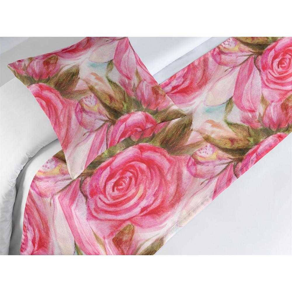 imageAmbesonne Floral Bed Runner Set Valentines Day Theme Grunge Style Repetitive Rose Flowers Abstract Decorative Bedding Scarf and 2 Pillow Shams for Hotels Homes King Pale Fuchsia and SepiaDark Coral Khaki Green