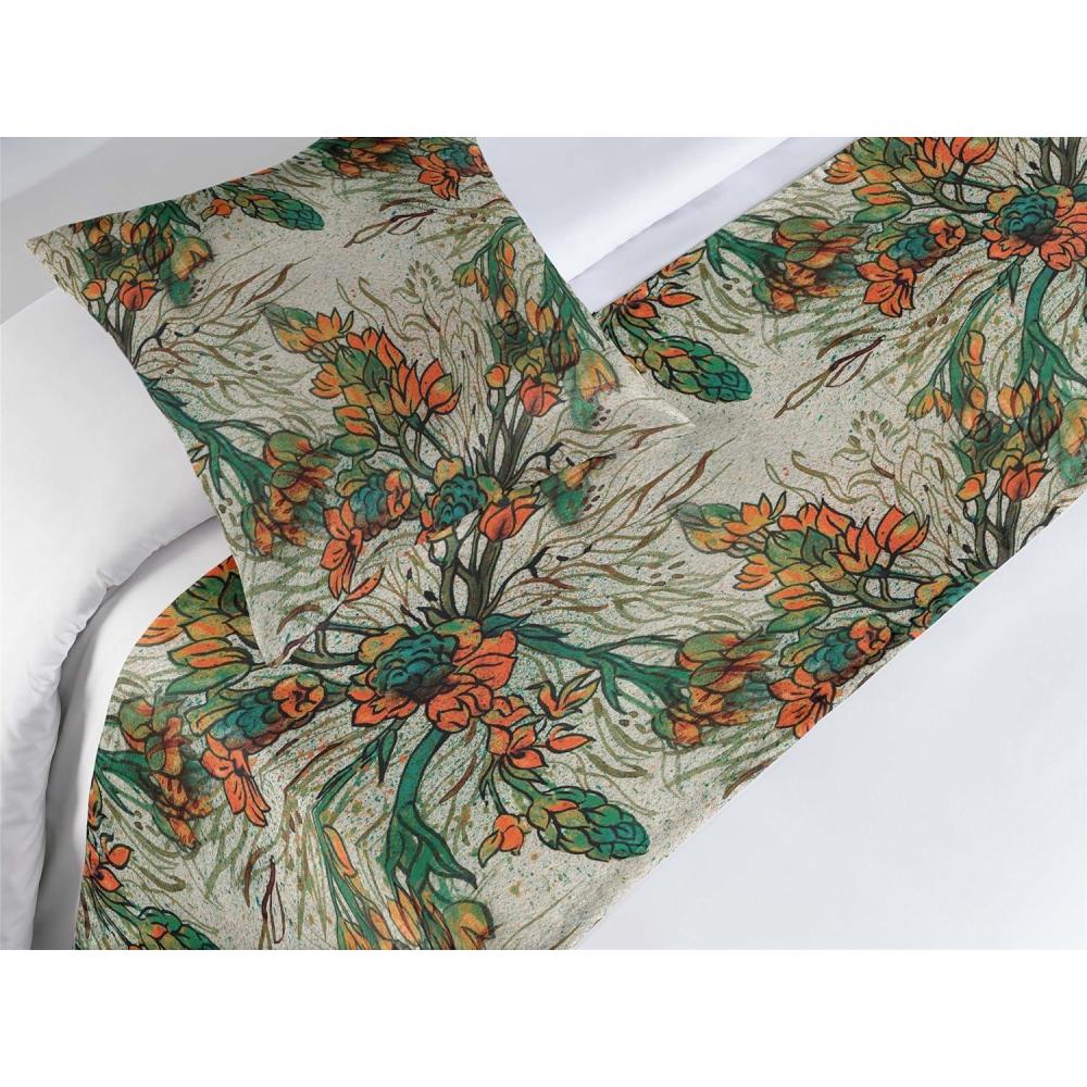 imageAmbesonne Floral Bed Runner Set Valentines Day Theme Grunge Style Repetitive Rose Flowers Abstract Decorative Bedding Scarf and 2 Pillow Shams for Hotels Homes King Pale Fuchsia and SepiaPale Orange and Army Green