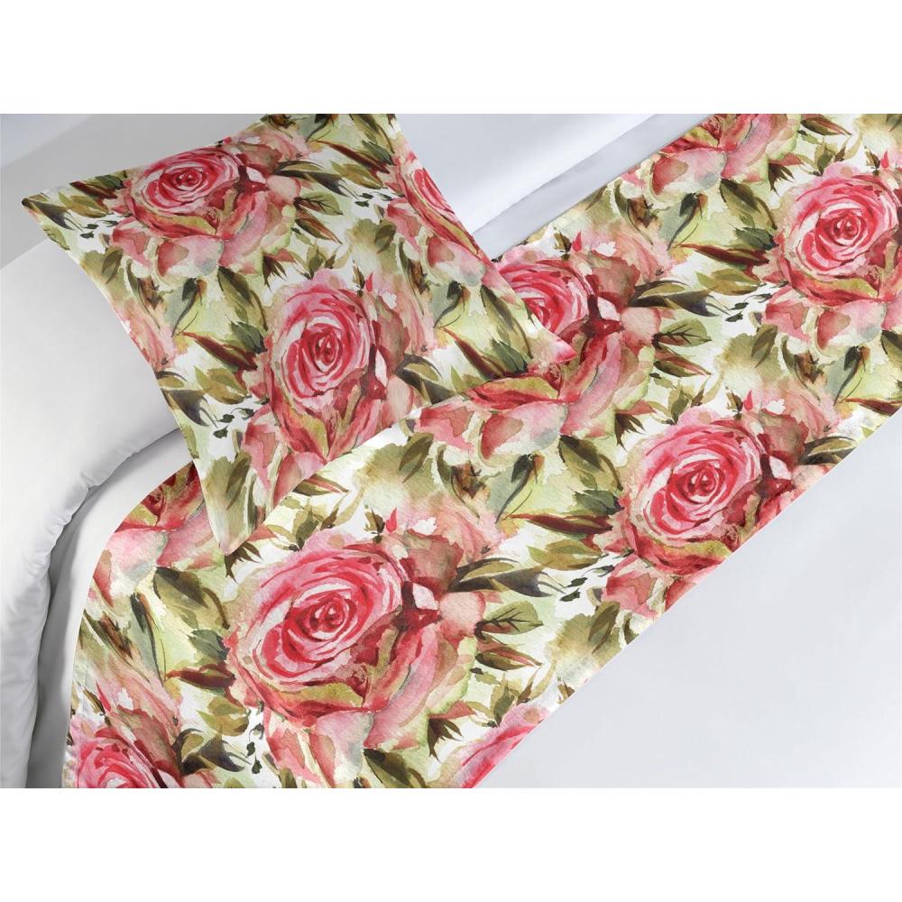 imageAmbesonne Floral Bed Runner Set Valentines Day Theme Grunge Style Repetitive Rose Flowers Abstract Decorative Bedding Scarf and 2 Pillow Shams for Hotels Homes King Pale Fuchsia and SepiaDark Coral and Pale Camel