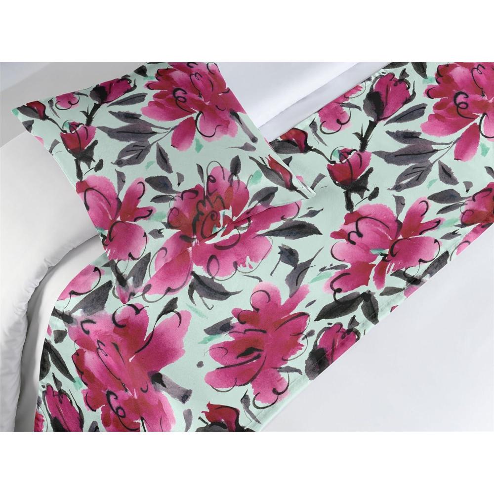 imageAmbesonne Floral Bed Runner Set Valentines Day Theme Grunge Style Repetitive Rose Flowers Abstract Decorative Bedding Scarf and 2 Pillow Shams for Hotels Homes King Pale Fuchsia and SepiaDark Magenta Mint Green