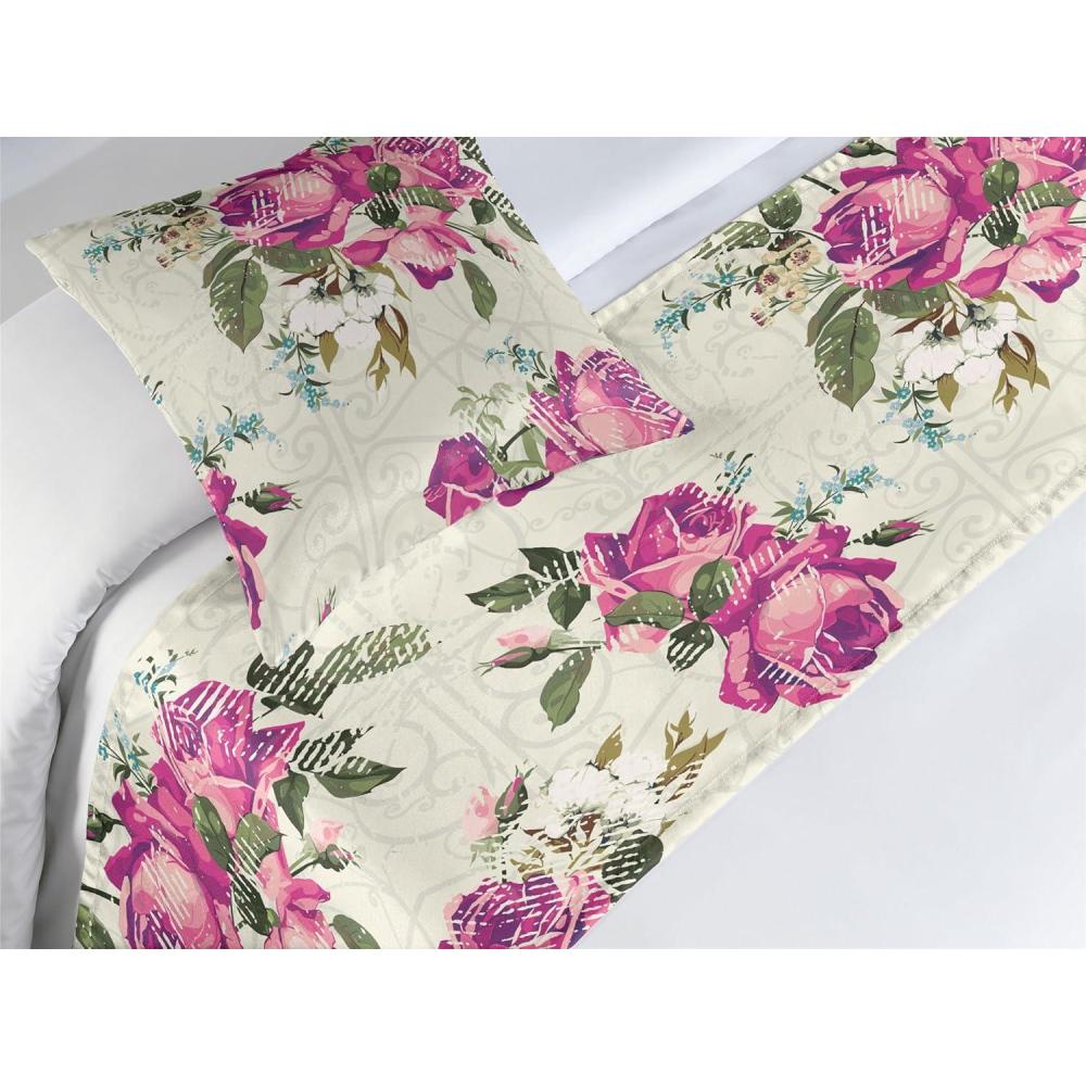 imageAmbesonne Floral Bed Runner Set Valentines Day Theme Grunge Style Repetitive Rose Flowers Abstract Decorative Bedding Scarf and 2 Pillow Shams for Hotels Homes King Pale Fuchsia and SepiaPale Fuchsia and Sepia