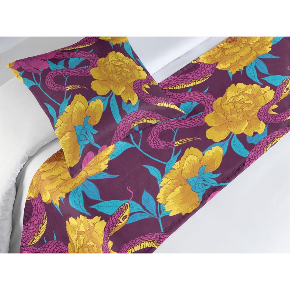 imageAmbesonne Floral Bed Runner Set Valentines Day Theme Grunge Style Repetitive Rose Flowers Abstract Decorative Bedding Scarf and 2 Pillow Shams for Hotels Homes King Pale Fuchsia and SepiaEarth Yellow and Hot Pink