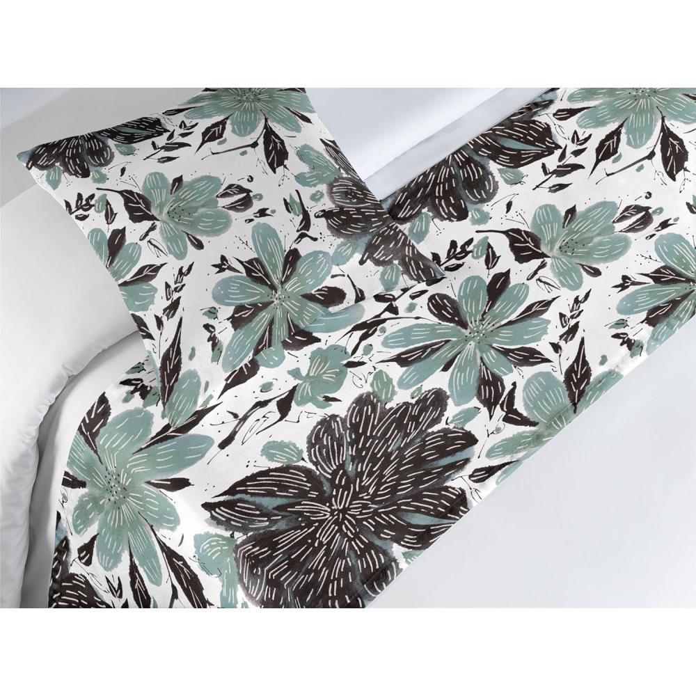 imageAmbesonne Floral Bed Runner Set Valentines Day Theme Grunge Style Repetitive Rose Flowers Abstract Decorative Bedding Scarf and 2 Pillow Shams for Hotels Homes King Pale Fuchsia and SepiaReseda Green Grey and White
