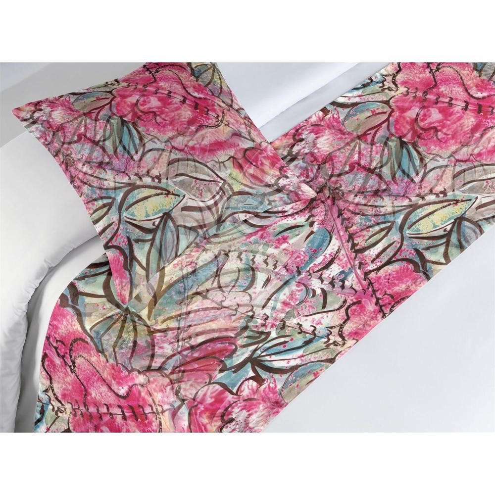 imageAmbesonne Floral Bed Runner Set Valentines Day Theme Grunge Style Repetitive Rose Flowers Abstract Decorative Bedding Scarf and 2 Pillow Shams for Hotels Homes King Pale Fuchsia and SepiaDark Coral and Slate Blue