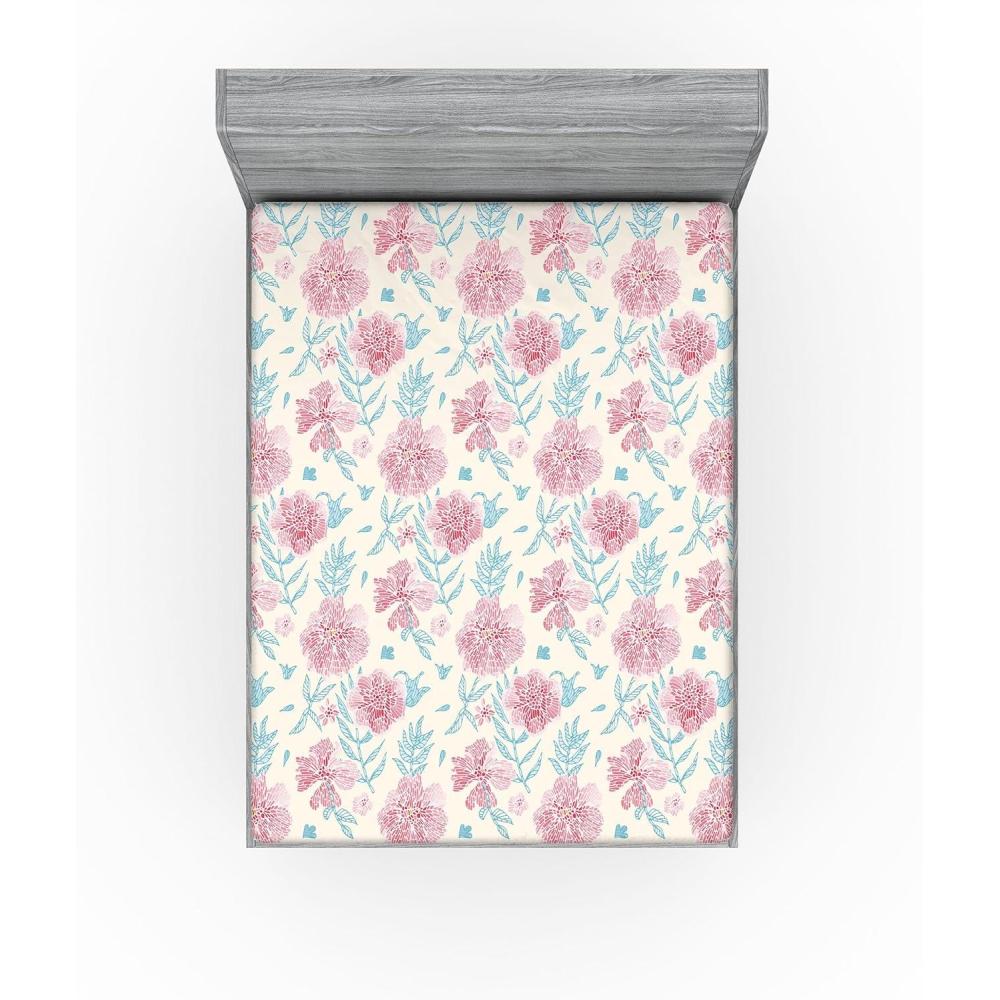 imageAmbesonne Floral Fitted Sheet Realistic Painting Print A Million Roses to My Love Valentines Day Decorative Soft Bedding AllRound Elastic Pocket California King Pale Pink Dark Pink and EcruRuby Beige and Sea Blue