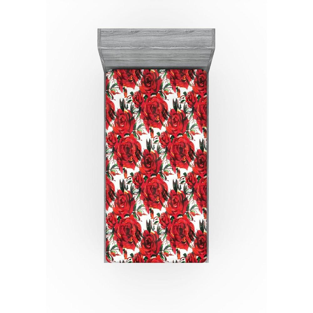 imageAmbesonne Floral Fitted Sheet Realistic Painting Print A Million Roses to My Love Valentines Day Decorative Soft Bedding AllRound Elastic Pocket California King Pale Pink Dark Pink and EcruDark Coral and Fern Green