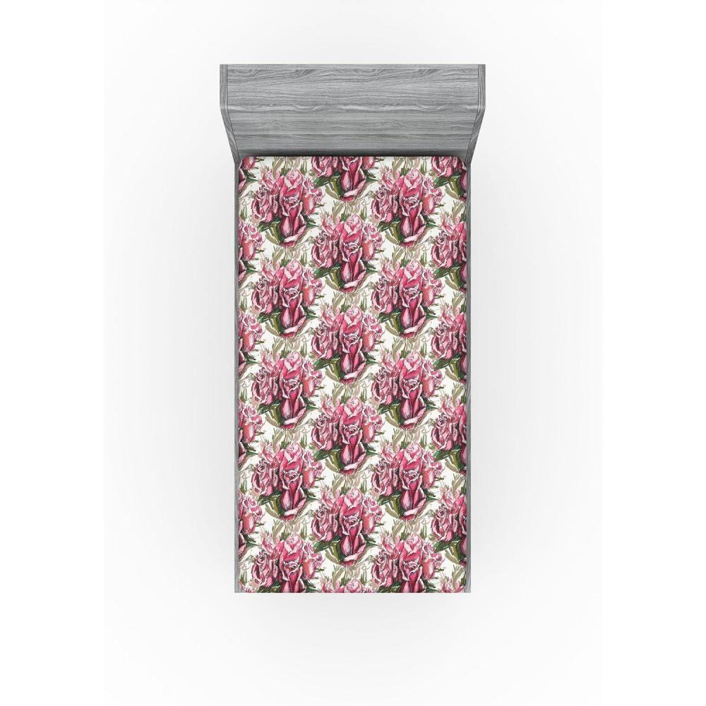 imageAmbesonne Floral Fitted Sheet Realistic Painting Print A Million Roses to My Love Valentines Day Decorative Soft Bedding AllRound Elastic Pocket California King Pale Pink Dark Pink and EcruPale Pink Reseda Green