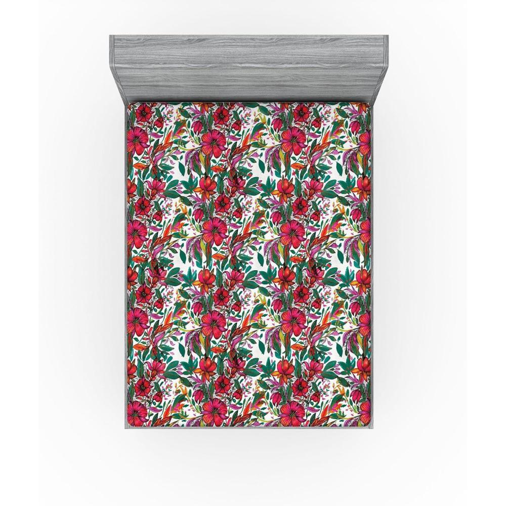 imageAmbesonne Floral Fitted Sheet Realistic Painting Print A Million Roses to My Love Valentines Day Decorative Soft Bedding AllRound Elastic Pocket California King Pale Pink Dark Pink and EcruRed Forest Green Coconut