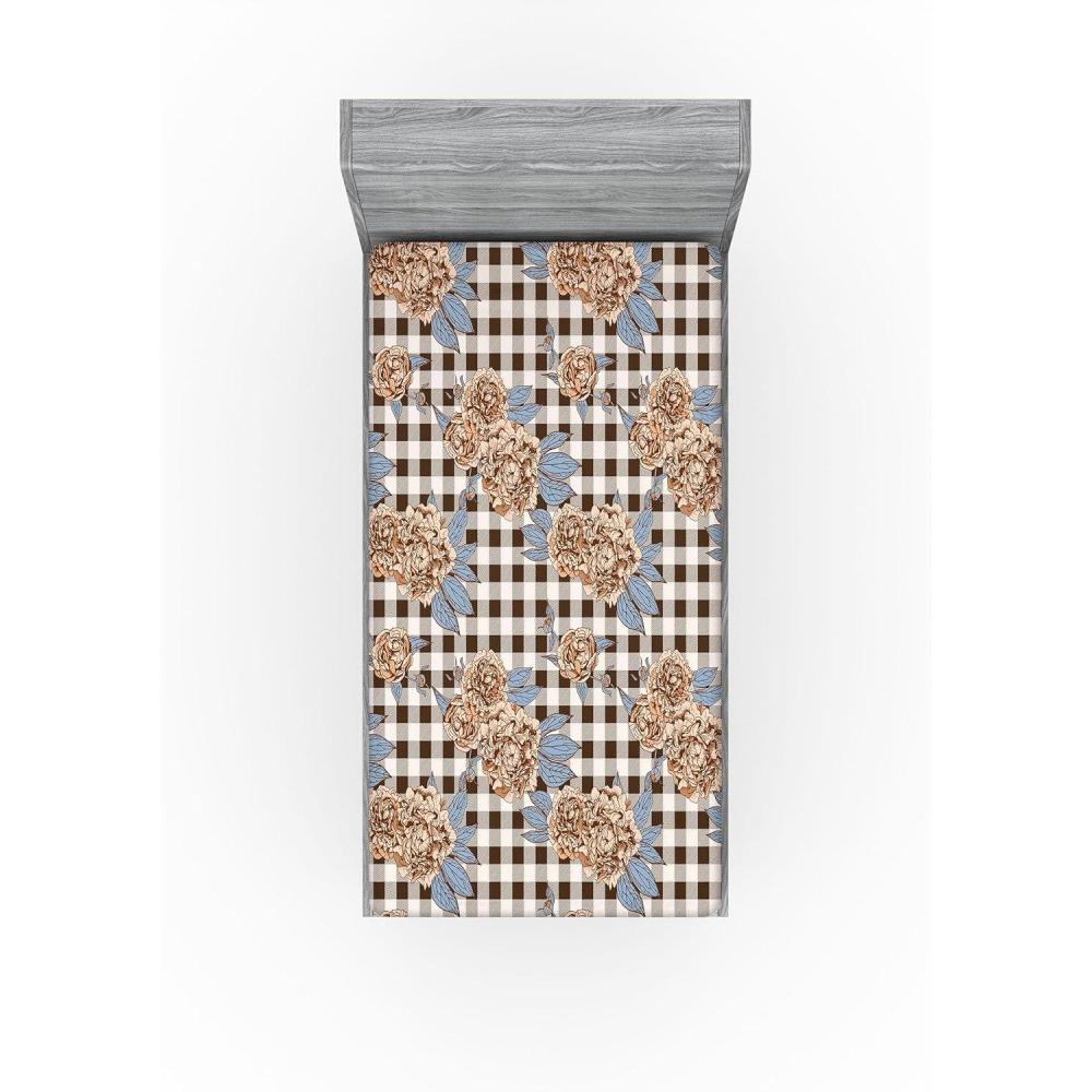 imageAmbesonne Floral Fitted Sheet Romantic Concept Art Featuring Rose Flowers Hearts Leaves Valentine Decorative Soft Fabric Bedding AllRound Elastic Pocket Queen Size Pastel Pink and Fern GreenPale Caramel and Slate Blue