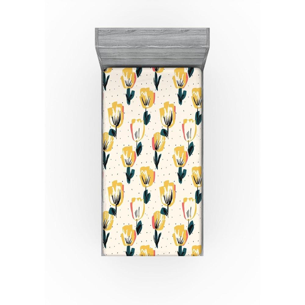 imageAmbesonne Floral Fitted Sheet Romantic Concept Art Featuring Rose Flowers Hearts Leaves Valentine Decorative Soft Fabric Bedding AllRound Elastic Pocket Queen Size Pastel Pink and Fern GreenDark Green Mustard Beige