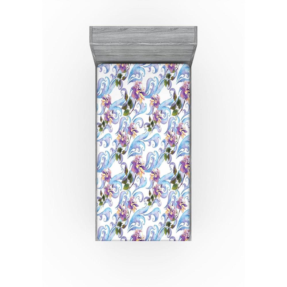 imageAmbesonne Floral Fitted Sheet Romantic Concept Art Featuring Rose Flowers Hearts Leaves Valentine Decorative Soft Fabric Bedding AllRound Elastic Pocket Queen Size Pastel Pink and Fern GreenPale Azure Blue Evergreen
