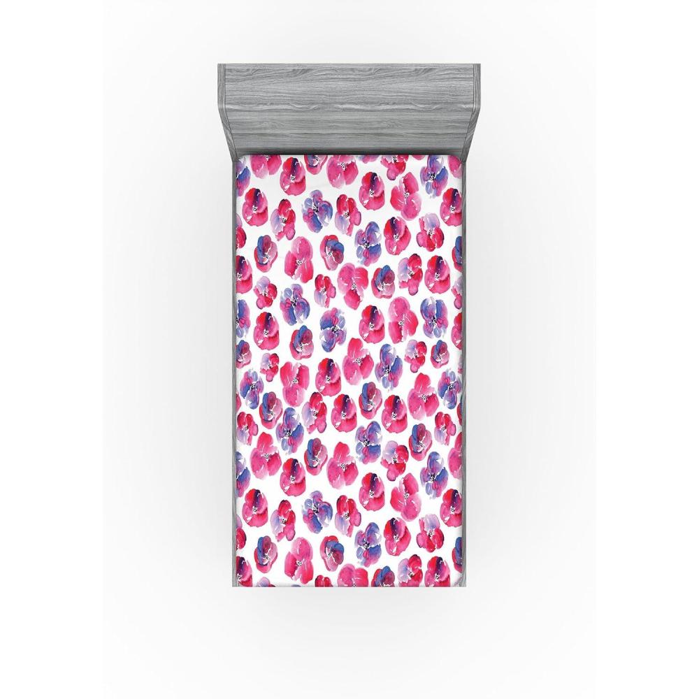 imageAmbesonne Floral Fitted Sheet Romantic Concept Art Featuring Rose Flowers Hearts Leaves Valentine Decorative Soft Fabric Bedding AllRound Elastic Pocket Queen Size Pastel Pink and Fern GreenDark Pink and Ceil Blue
