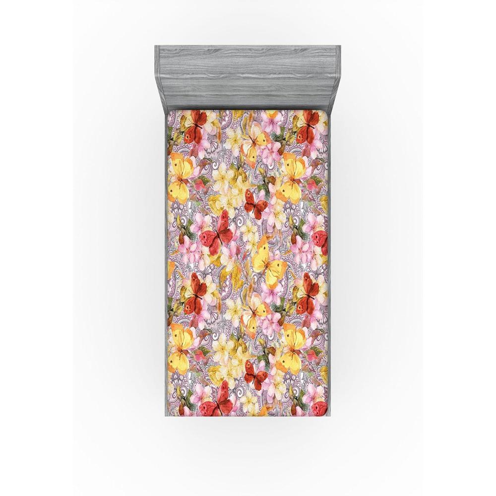 imageAmbesonne Floral Fitted Sheet Romantic Concept Art Featuring Rose Flowers Hearts Leaves Valentine Decorative Soft Fabric Bedding AllRound Elastic Pocket Queen Size Pastel Pink and Fern GreenPastel Yellow and Soft Pink