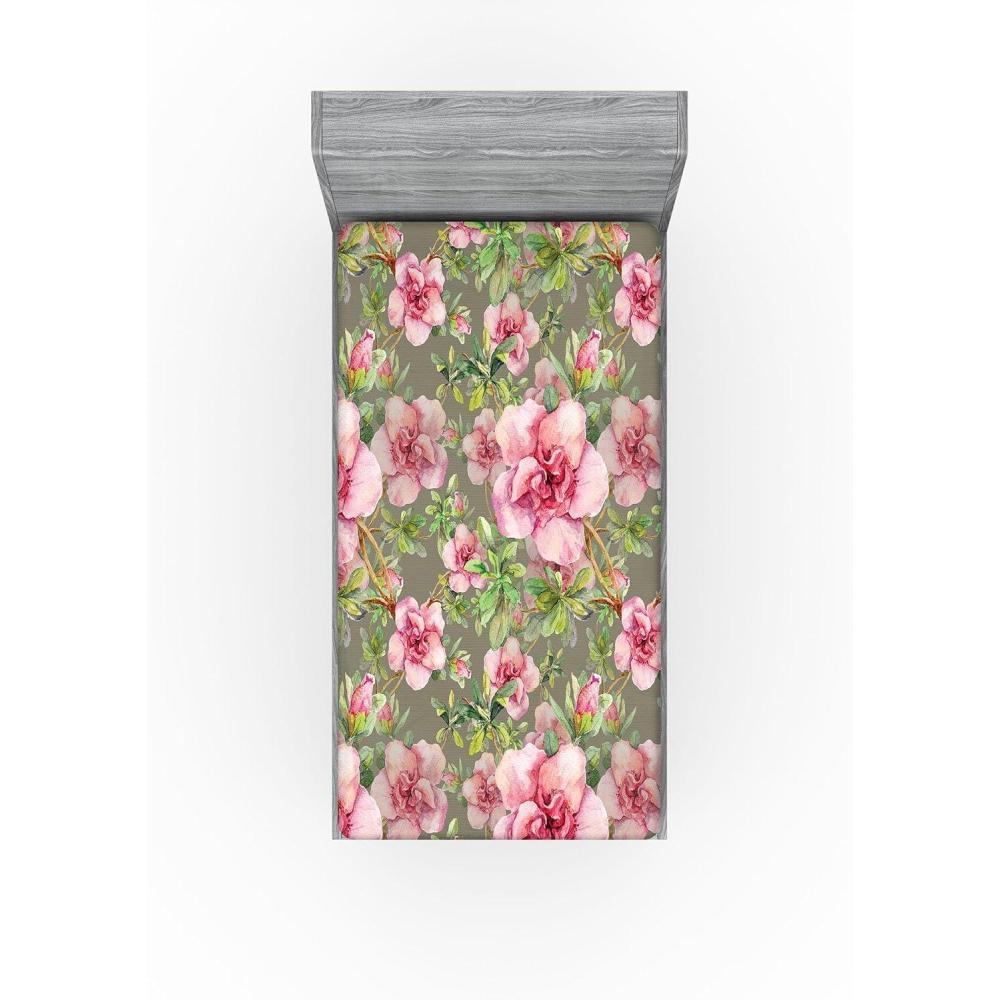 imageAmbesonne Floral Fitted Sheet Romantic Concept Art Featuring Rose Flowers Hearts Leaves Valentine Decorative Soft Fabric Bedding AllRound Elastic Pocket Queen Size Pastel Pink and Fern GreenDark Pink and Olive Green