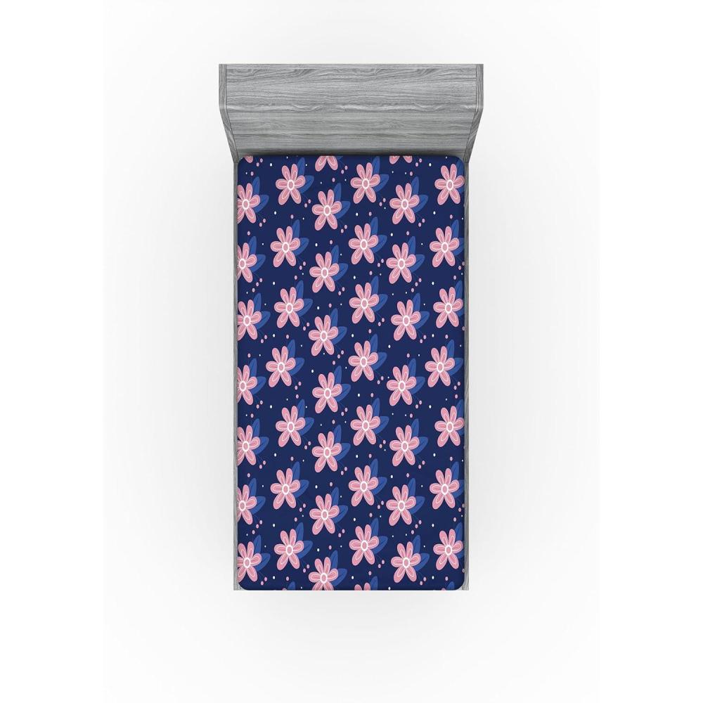 imageAmbesonne Floral Fitted Sheet Romantic Concept Art Featuring Rose Flowers Hearts Leaves Valentine Decorative Soft Fabric Bedding AllRound Elastic Pocket Queen Size Pastel Pink and Fern GreenRose Night Blue and Dark Blue