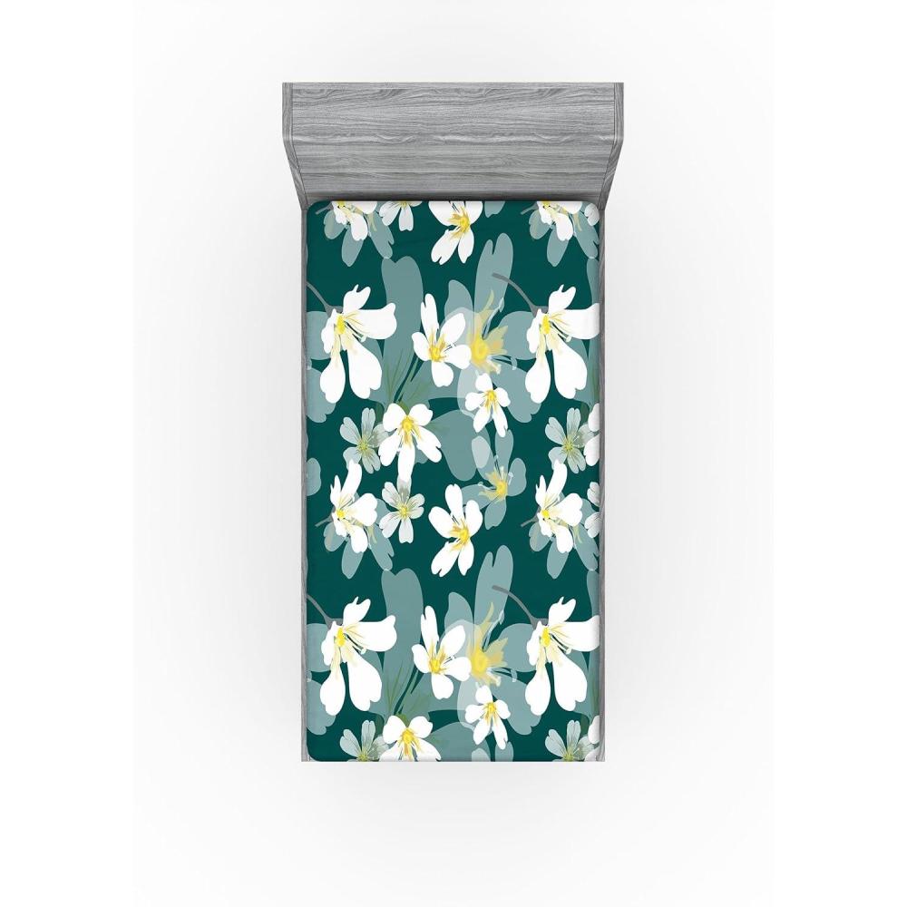 imageAmbesonne Floral Fitted Sheet Romantic Concept Art Featuring Rose Flowers Hearts Leaves Valentine Decorative Soft Fabric Bedding AllRound Elastic Pocket Queen Size Pastel Pink and Fern GreenWhite Pale Teal Grey Teal