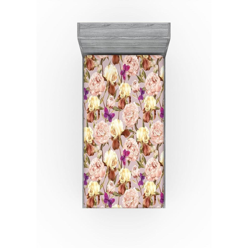 imageAmbesonne Floral Fitted Sheet Romantic Concept Art Featuring Rose Flowers Hearts Leaves Valentine Decorative Soft Fabric Bedding AllRound Elastic Pocket Queen Size Pastel Pink and Fern GreenPale Fuchsia Sand Brown
