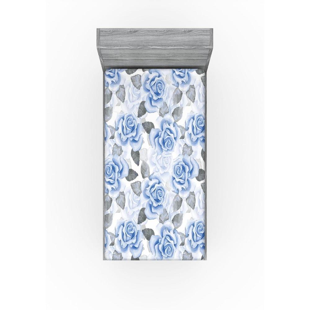 imageAmbesonne Floral Fitted Sheet Romantic Concept Art Featuring Rose Flowers Hearts Leaves Valentine Decorative Soft Fabric Bedding AllRound Elastic Pocket Queen Size Pastel Pink and Fern GreenPale Ceil Blue White and Grey