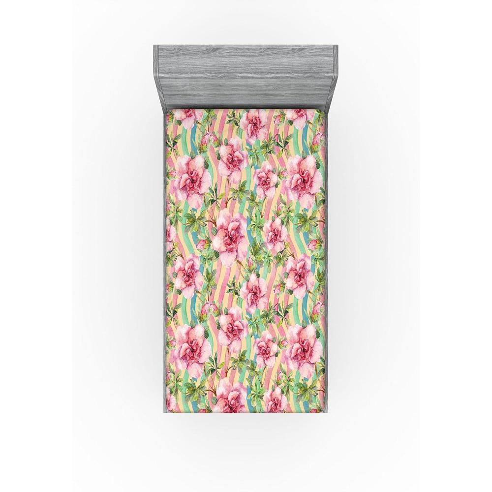 imageAmbesonne Floral Fitted Sheet Romantic Concept Art Featuring Rose Flowers Hearts Leaves Valentine Decorative Soft Fabric Bedding AllRound Elastic Pocket Queen Size Pastel Pink and Fern GreenPastel Pink and Olive Green