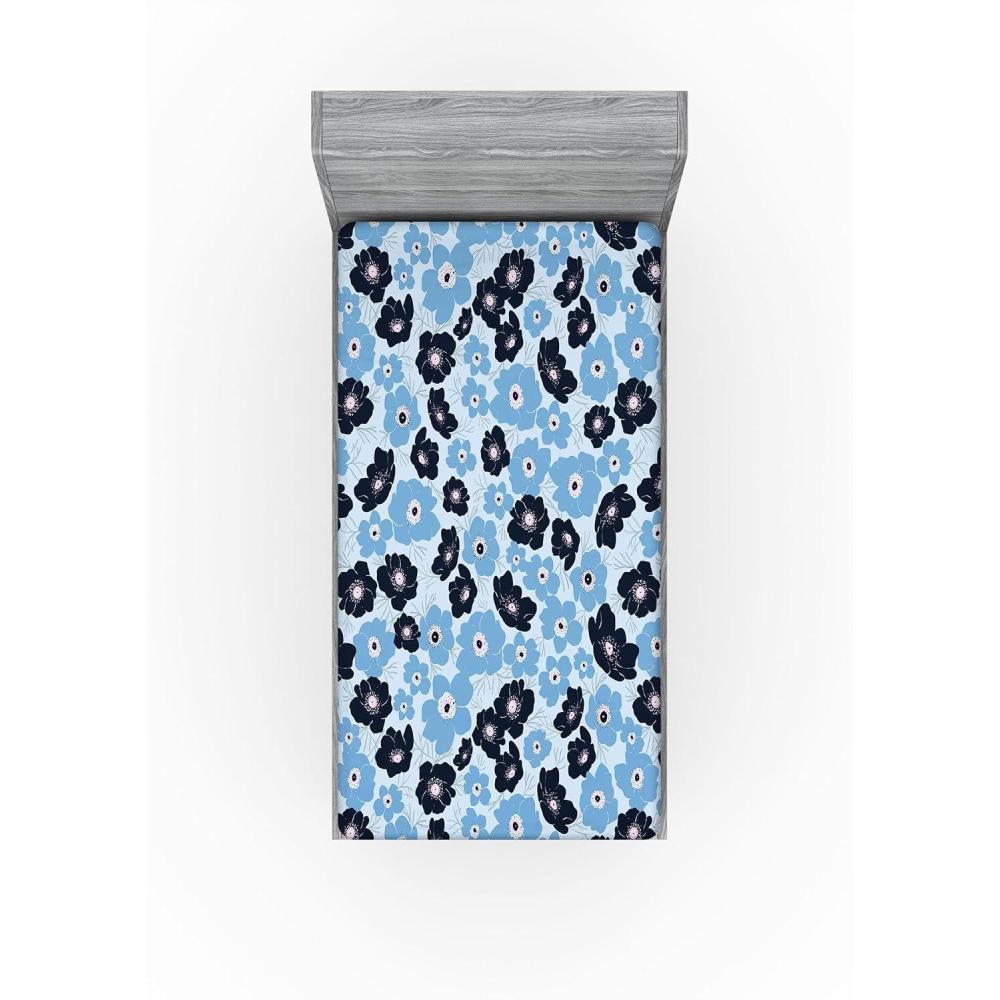 imageAmbesonne Floral Fitted Sheet Romantic Concept Art Featuring Rose Flowers Hearts Leaves Valentine Decorative Soft Fabric Bedding AllRound Elastic Pocket Queen Size Pastel Pink and Fern GreenSoft Blue Blue and Black