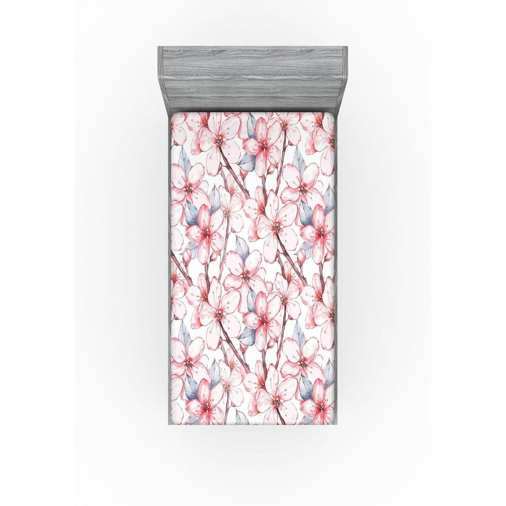 imageAmbesonne Floral Fitted Sheet Romantic Concept Art Featuring Rose Flowers Hearts Leaves Valentine Decorative Soft Fabric Bedding AllRound Elastic Pocket Queen Size Pastel Pink and Fern GreenDark Pink and Soft Blue