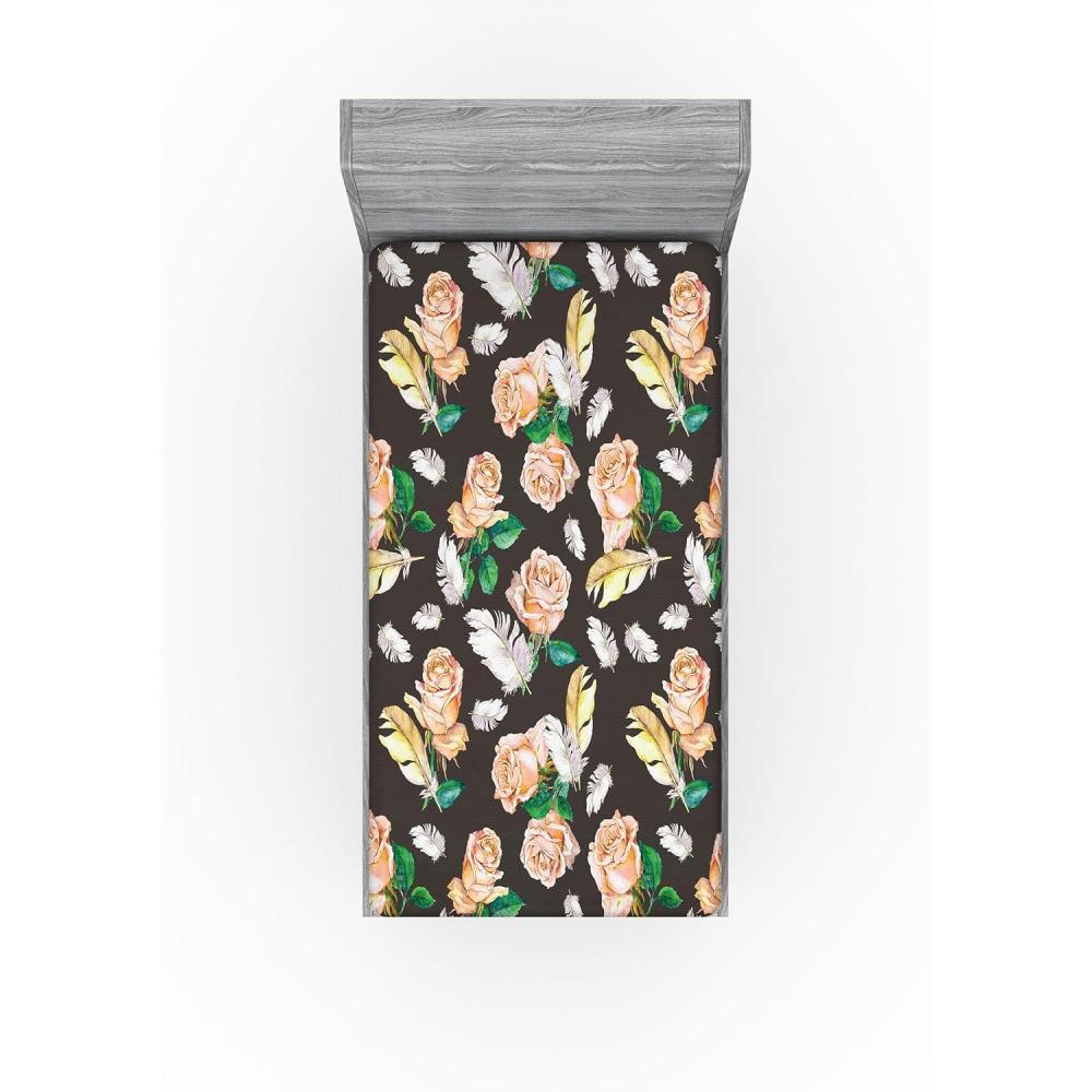 imageAmbesonne Floral Fitted Sheet Romantic Concept Art Featuring Rose Flowers Hearts Leaves Valentine Decorative Soft Fabric Bedding AllRound Elastic Pocket Queen Size Pastel Pink and Fern GreenJade Green Pale Salmon