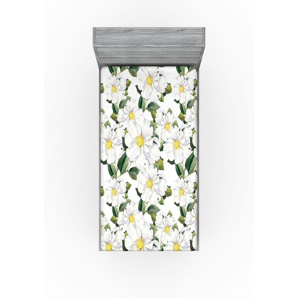 imageAmbesonne Floral Fitted Sheet Romantic Concept Art Featuring Rose Flowers Hearts Leaves Valentine Decorative Soft Fabric Bedding AllRound Elastic Pocket Queen Size Pastel Pink and Fern GreenReseda Green and Earth Yellow