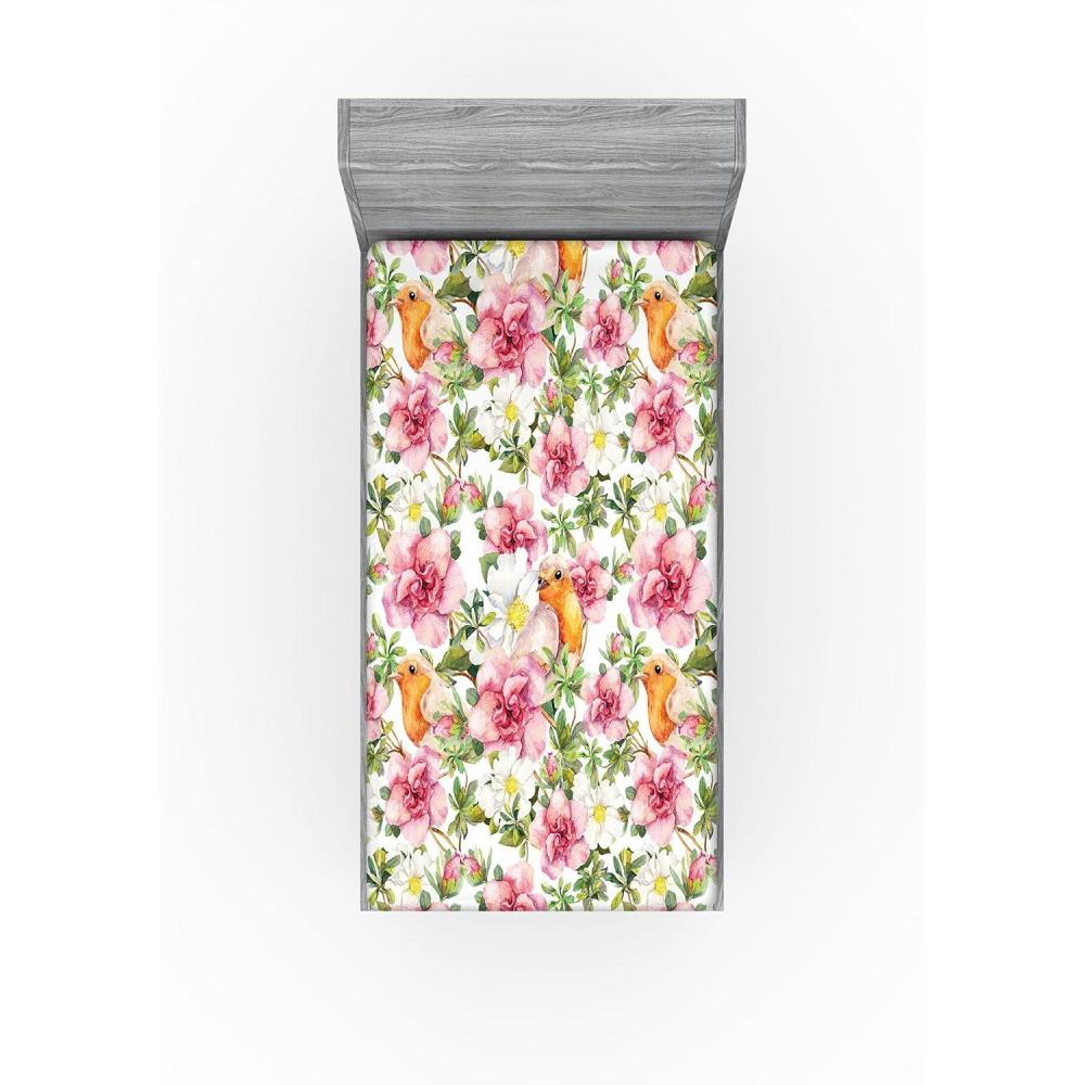 imageAmbesonne Floral Fitted Sheet Romantic Concept Art Featuring Rose Flowers Hearts Leaves Valentine Decorative Soft Fabric Bedding AllRound Elastic Pocket Queen Size Pastel Pink and Fern GreenPastel Pink and Pale Orange