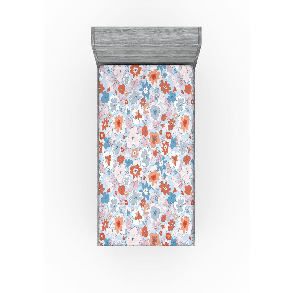 imageAmbesonne Floral Fitted Sheet Romantic Concept Art Featuring Rose Flowers Hearts Leaves Valentine Decorative Soft Fabric Bedding AllRound Elastic Pocket Queen Size Pastel Pink and Fern GreenCinnamon Soft Blue Blush