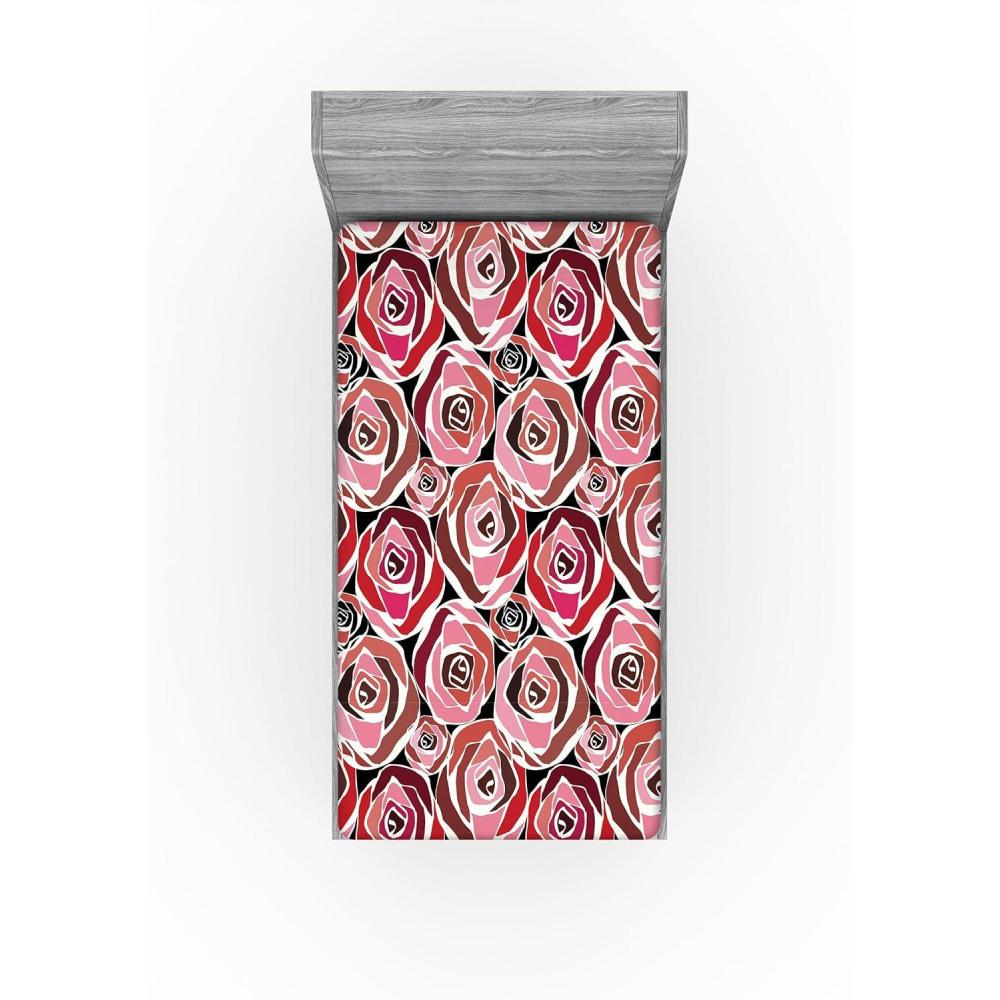 imageAmbesonne Floral Fitted Sheet Valentines Day Concept Art Pastel Repetitive Roses Pattern Plot Decorative Soft Bedding AllRound Elastic Pocket California King Dark Pink Blush and WhiteDark Pink and Redbrown